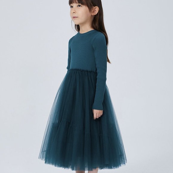 JNBY Girl's Ribbed Sweater and Tulle Dress